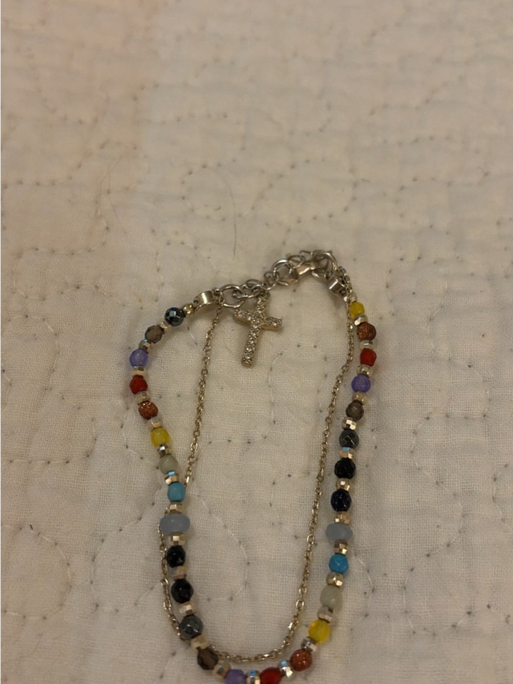 Delicate Multicolor Bead Bracelet with Cross Charm